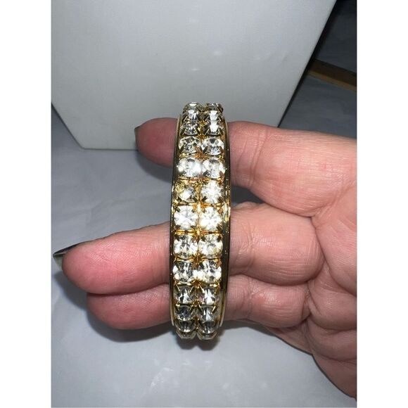 Vintage Gold Tone and Rhinestone Bangle Bracelet - Picture 1 of 6